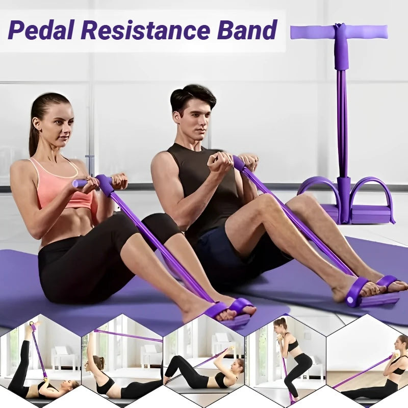 Four Tube Pedal Tensioner Home Fitness Resistance Band Kit
