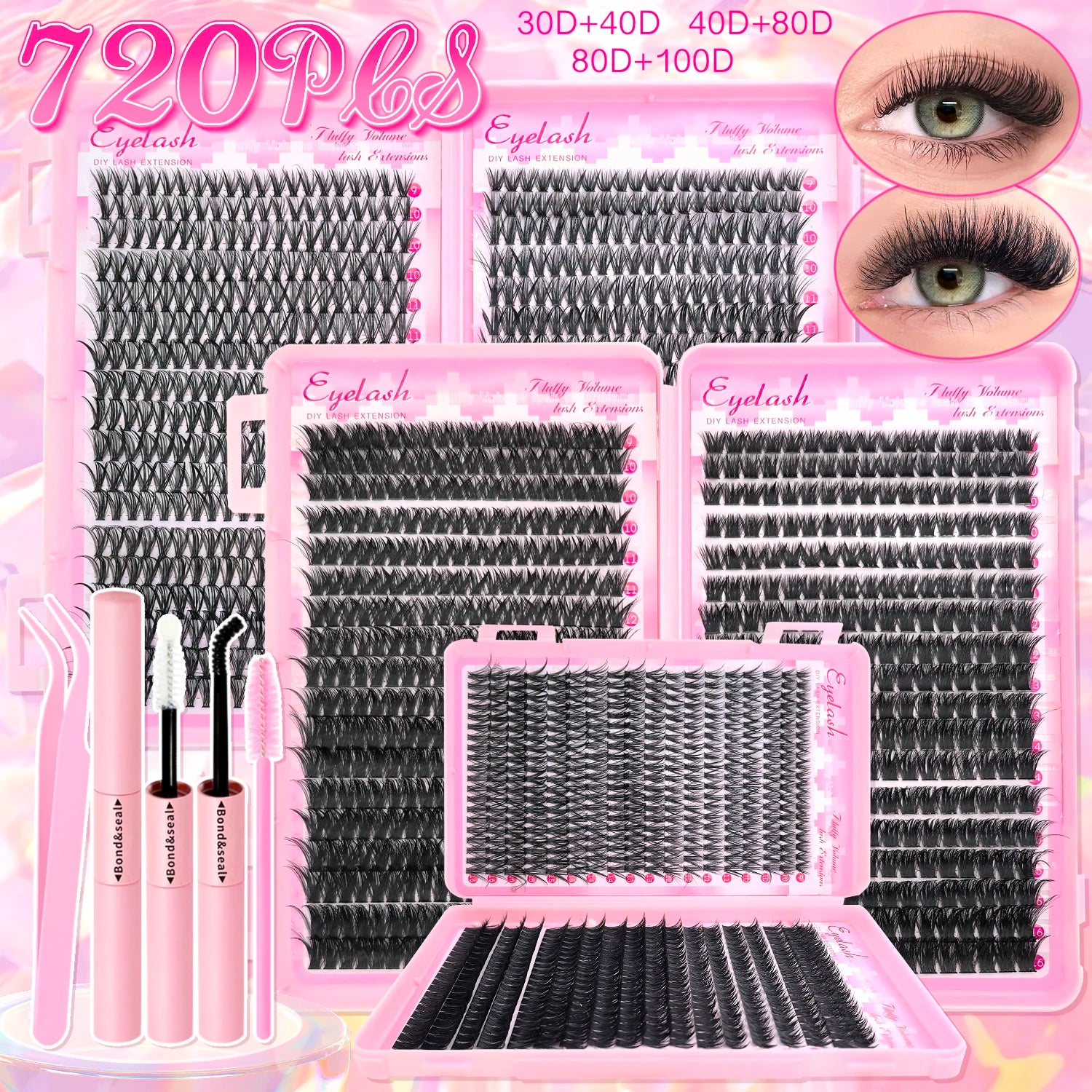 DIY Lash Extension Kit Clusters Individual Eyelashes Set