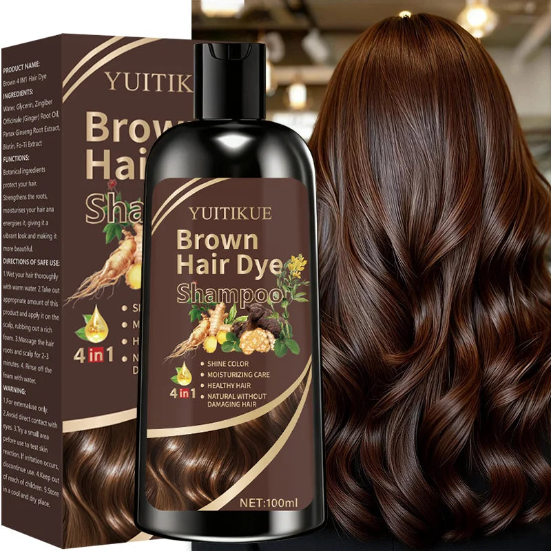 Brown Hair Dye Shampoo 4-in-1 Natural Ginger Formula 100ml