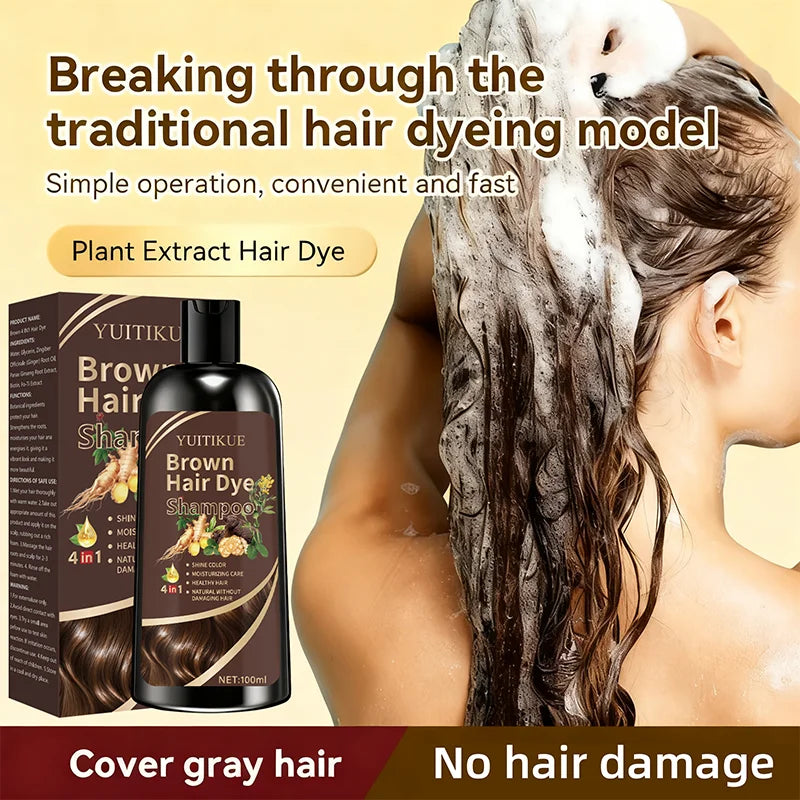 Brown Hair Dye Shampoo 4-in-1 Natural Ginger Formula 100ml