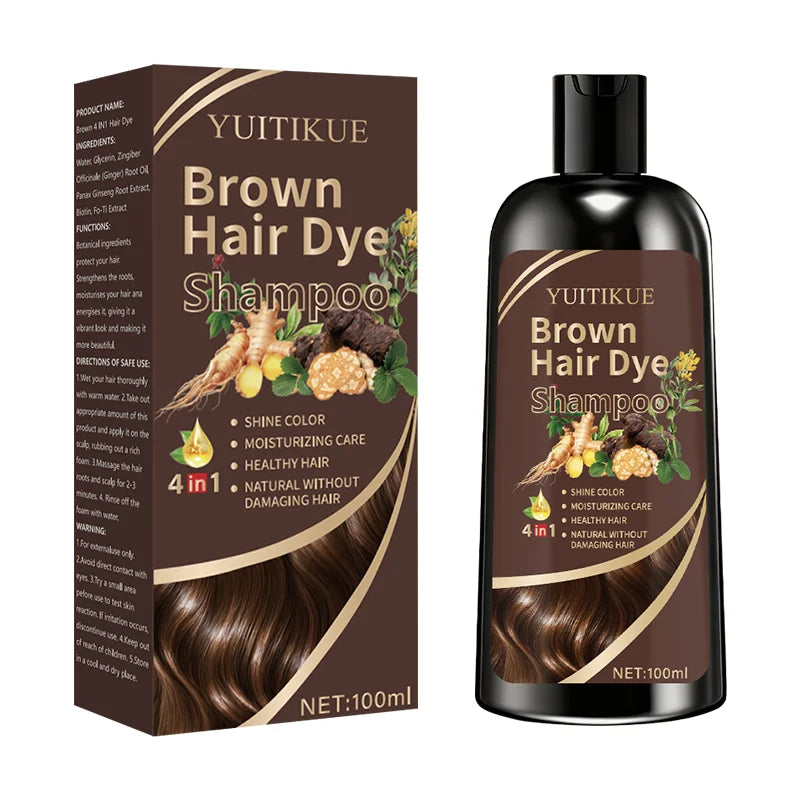 Brown Hair Dye Shampoo 4-in-1 Natural Ginger Formula 100ml