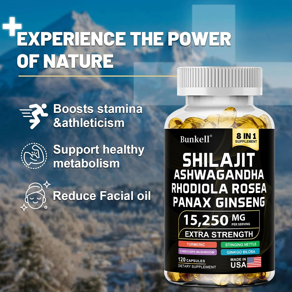 15250 mg Shilajit Capsules with Ashwagandha & Panax Ginseng